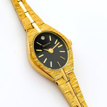 Load image into Gallery viewer, Vintage 90s Gold-Tone Accurist Ladies&#39; Quartz Watch with Black Oval Dial - Boxed

