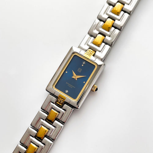 Vintage 1990s Two-Tone Ladies' Givenchy Watch with Blue Dial and Quartz Movement
