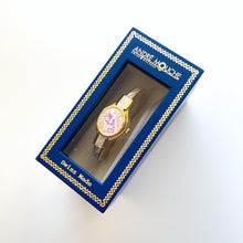Load image into Gallery viewer, Vintage Andr√© Mouche Quartz Watch with Enamel Floral Design, Concealed Dial and Gold-Plated Bangle Bracelet - Boxed
