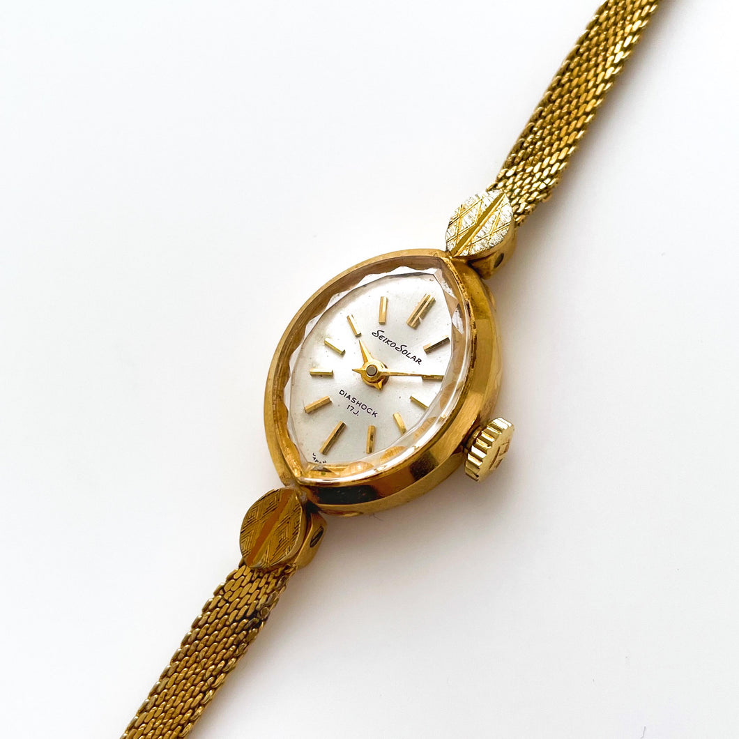 Vintage 1967 Gold-Plated Seiko 'Solar' Ladies' Mechanical Watch with Tiny Silver Dial and Thin Bracelet