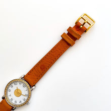 Load image into Gallery viewer, Vintage 1993 Two-Tone Herm√®s Sellier Ladies&#39; Quartz Watch with Round White Dial and Light Brown Leather Strap

