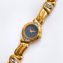 Load image into Gallery viewer, Bucherer Ladies’ Quartz Watch – Gold-Plated with Blue Dial &amp; Crystals, 1990s
