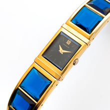 Load image into Gallery viewer, Very Rare Vintage 1980s Gold-Plated Ladies&#39; Hattori Seiko Lassale Quartz Watch With Faceted Blue Glass Bracelet
