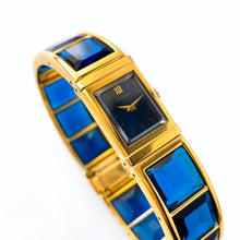 Load image into Gallery viewer, Very Rare Vintage 1980s Gold-Plated Ladies&#39; Hattori Seiko Lassale Quartz Watch With Faceted Blue Glass Bracelet
