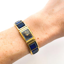 Load image into Gallery viewer, Very Rare Vintage 1980s Gold-Plated Ladies&#39; Hattori Seiko Lassale Quartz Watch With Faceted Blue Glass Bracelet
