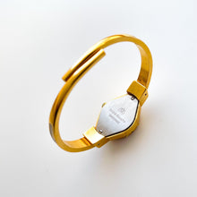 Load image into Gallery viewer, Vintage Andr√© Mouche Quartz Watch with Enamel Floral Design, Concealed Dial and Gold-Plated Bangle Bracelet - Boxed
