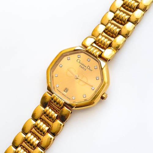 Vintage Gold-Plated Christian Dior Ladies' Quartz Watch with Octagon Dial
