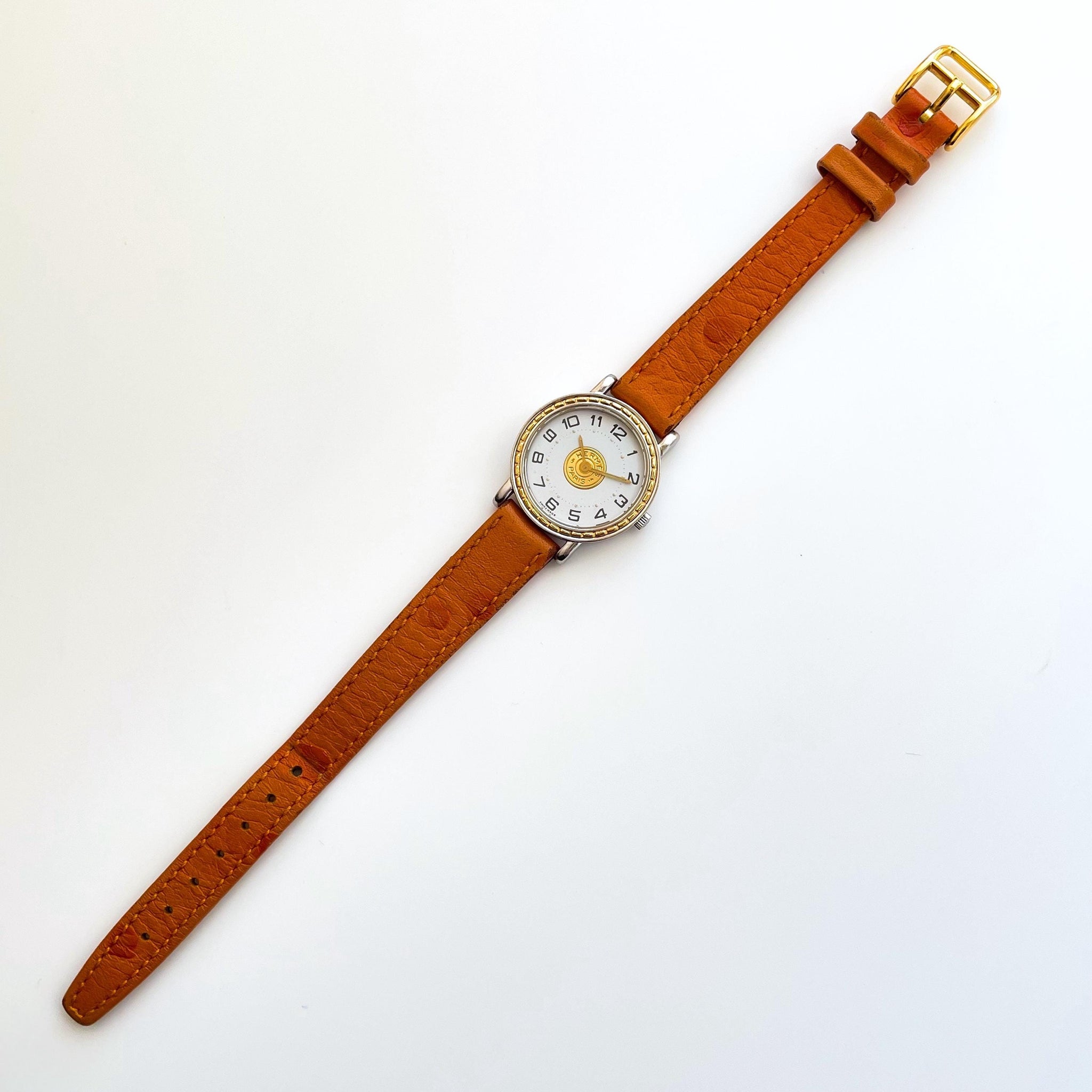 Hermes Sellier Women’s Ostrich strap watch EUC Vintage 1993 Two-Tone Hermes Sellier Ladies main image 2