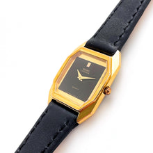 Load image into Gallery viewer, Vintage Ladies&#39; 1990s Gold-Plated Seiko Lassale Quartz Watch with Black Dial and Leather Strap
