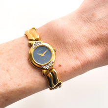 Load image into Gallery viewer, Very Rare 1990s Gold-Plated Bucherer Quartz Watch with Blue Dial and Crystal-Set Bracelet
