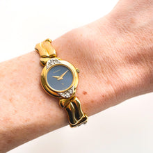 Load image into Gallery viewer, Bucherer Ladies’ Quartz Watch – Gold-Plated with Blue Dial &amp; Crystals, 1990s
