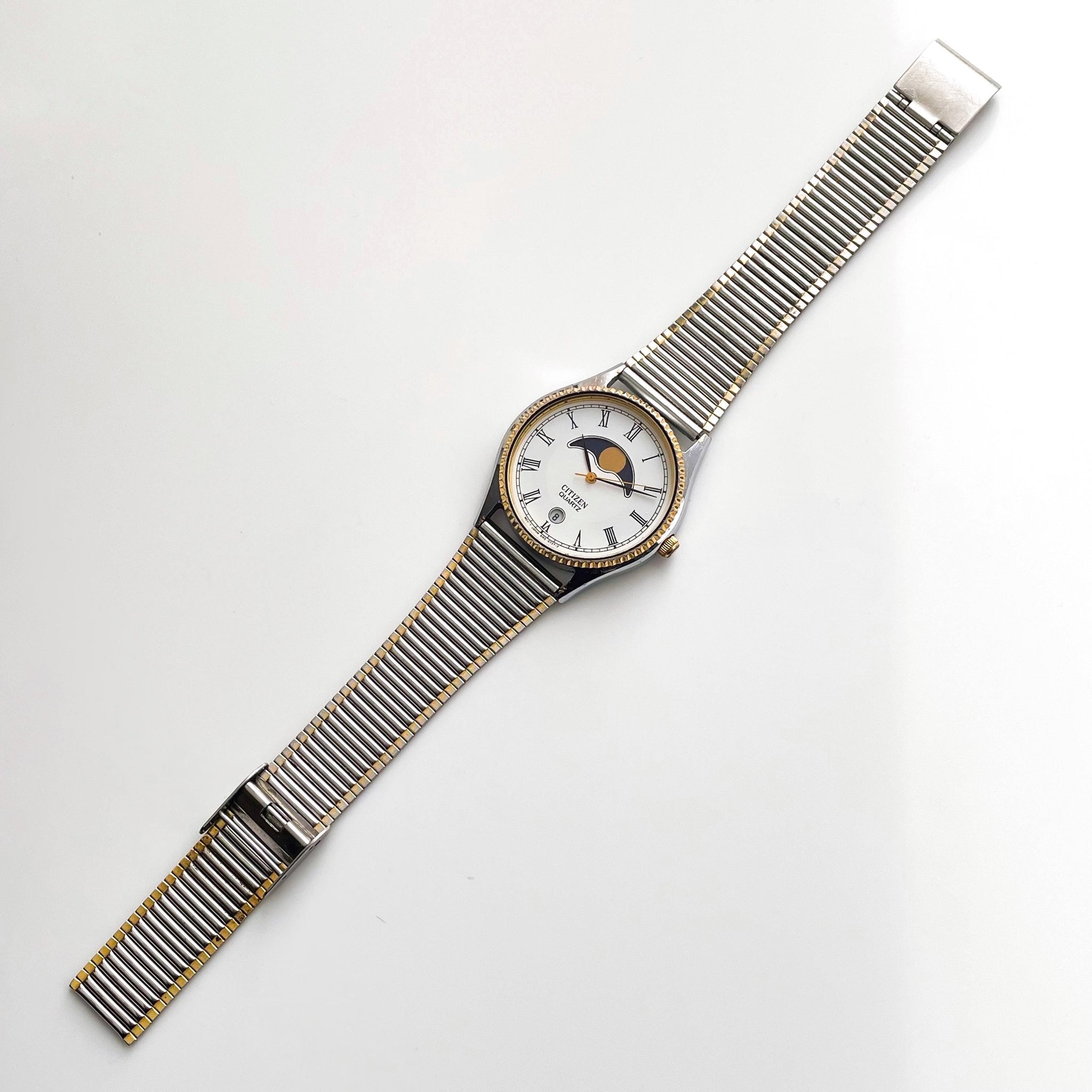 Vintage Unisex Two-Tone Citizen Moon Phase Quartz Watch With