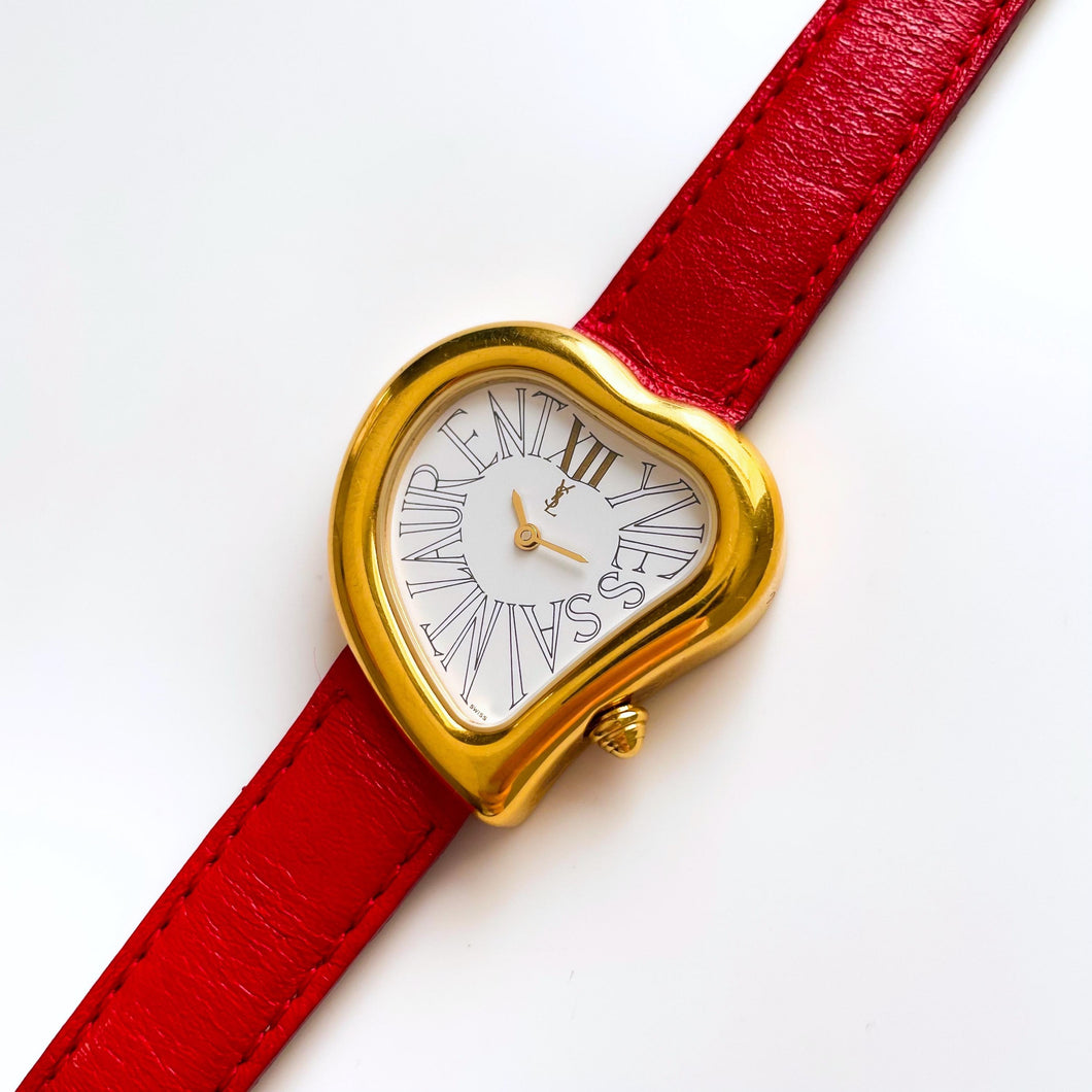 Rare Vintage Yves Saint Laurent Gold-Plated Ladies' Quartz Watch with Heart Shaped Dial - Boxed