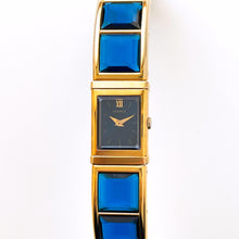 Load image into Gallery viewer, Very Rare Vintage 1980s Gold-Plated Ladies&#39; Hattori Seiko Lassale Quartz Watch With Faceted Blue Glass Bracelet
