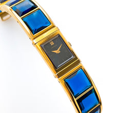 Load image into Gallery viewer, Very Rare Vintage 1980s Gold-Plated Ladies&#39; Hattori Seiko Lassale Quartz Watch With Faceted Blue Glass Bracelet
