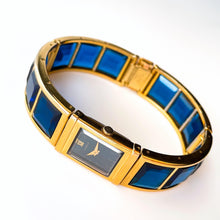 Load image into Gallery viewer, Very Rare Vintage 1980s Gold-Plated Ladies&#39; Hattori Seiko Lassale Quartz Watch With Faceted Blue Glass Bracelet
