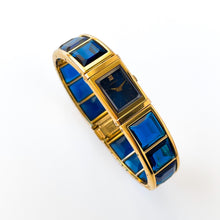 Load image into Gallery viewer, Very Rare Vintage 1980s Gold-Plated Ladies&#39; Hattori Seiko Lassale Quartz Watch With Faceted Blue Glass Bracelet

