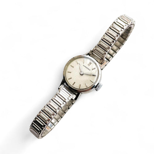 Tiny Vintage 1960s Silver-Tone Longines Ladies' Mechanical Watch with Expanding Bracelet