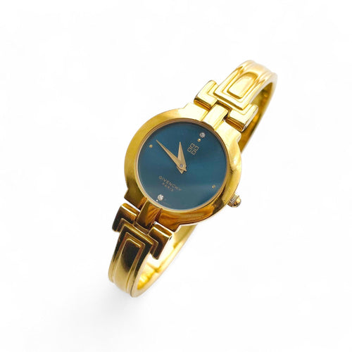 Vintage 1990s Gold-Plated Ladies' Givenchy 'Millesime' Bangle Watch with Blue Dial and Quartz Movement