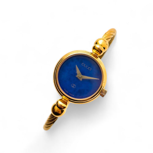 Rare Vintage Ladies' Gold-Plated Gucci 2047L Bangle Quartz Watch with Blue Dial