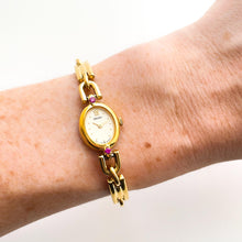 Load image into Gallery viewer, Very Rare 90s Gold-Plated Seiko Jewellery Quartz Watch with Tiny Dial, Thin Bracelet and 2 Rubies

