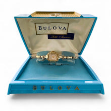 Load image into Gallery viewer, Vintage 1957 Ladies&#39; Gold-Plated Bulova Art Deco Mechanical Watch with Elasticated Bracelet - Boxed
