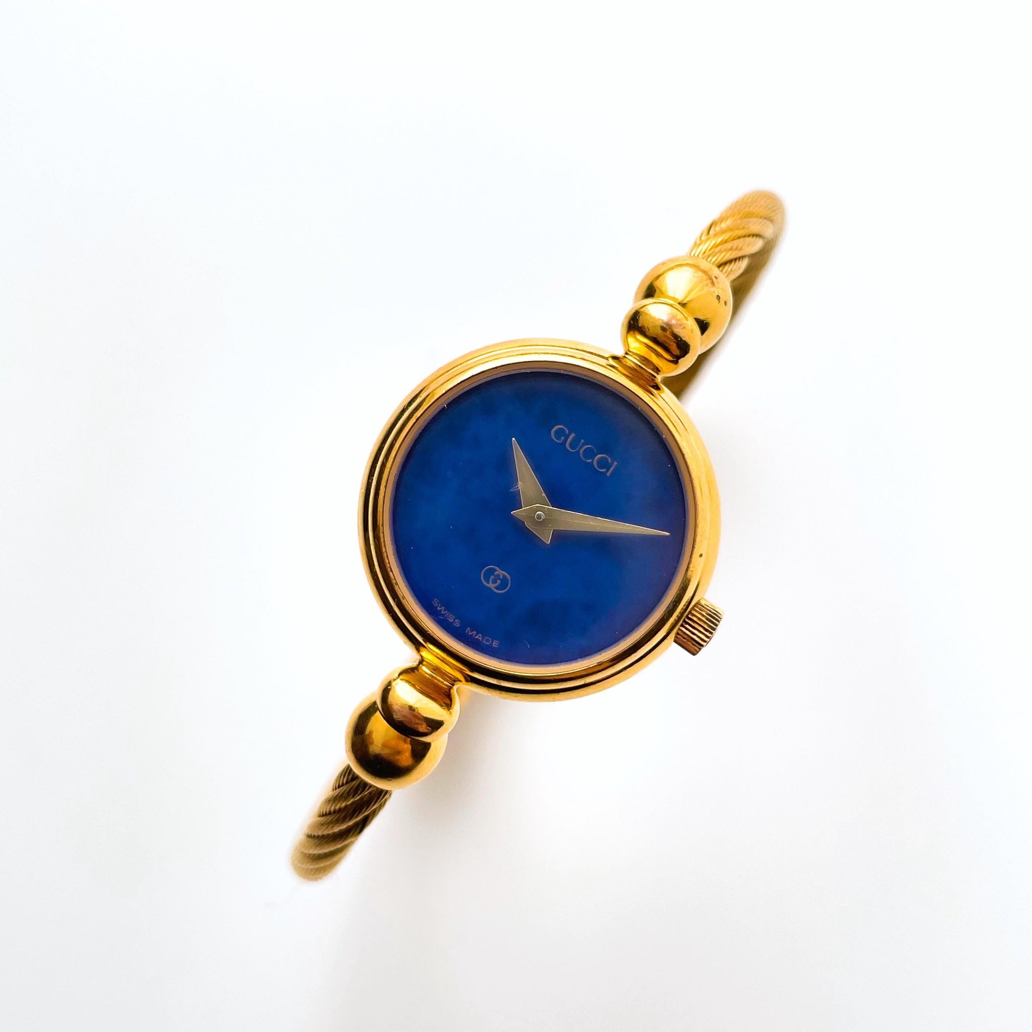Gucci 2047L - Gold-Plated Ladies' Bangle Watch with Blue Dial