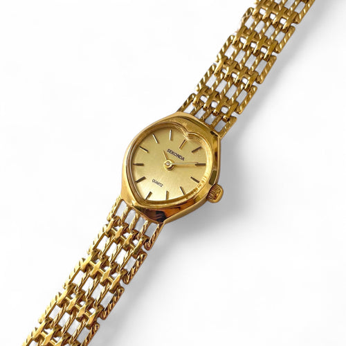 Vintage Heart Shaped Sekonda Quartz Watch with Bar Gate Link Bracelet