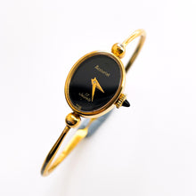 Load image into Gallery viewer, Vintage Gold-Plated Ladies&#39; Accurist Mechanical Watch with bangle Bracelet and Black Oval Dial
