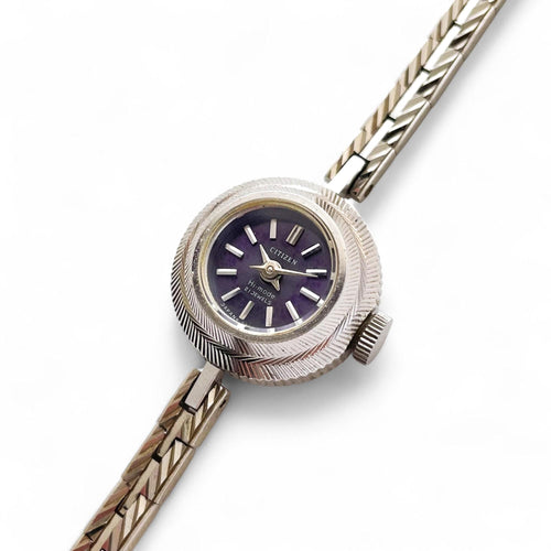 Tiny Vintage White Gold Plated Citizen Ladies' Mechanical Watch with Very Thin Bracelet and Ornate Case