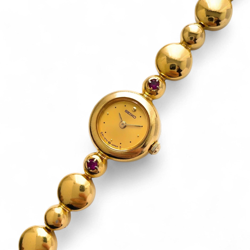 Seiko Jewellery Quartz Watch – Gold-Plated, Tiny Dial with 2 Rubies, 1990s