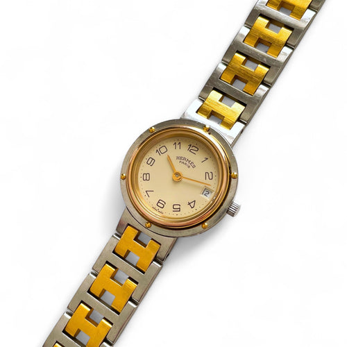Vintage Two-Tone Hermès Clipper Ladies' Quartz Watch with Round Beige Dial - Boxed