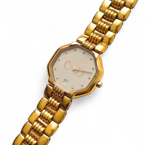 RESERVED - Vintage Gold-Plated Christian Dior Ladies' Quartz Watch with Octagon Dial