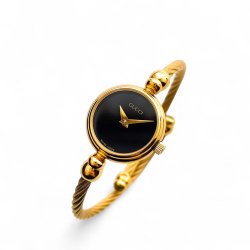 Vintage Ladies' Gold-Plated Gucci 2700.2.L Bangle Quartz Watch with Black Dial