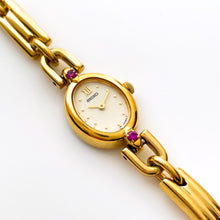 Load image into Gallery viewer, Very Rare 90s Gold-Plated Seiko Jewellery Quartz Watch with Tiny Dial, Thin Bracelet and 2 Rubies
