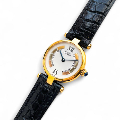 Vintage Ladies' Cartier Must Vendome Vermeil - Gold-Plated Silver 925 with Black Dial - With Papers