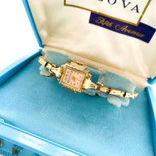 Load image into Gallery viewer, Vintage 1957 Ladies&#39; Gold-Plated Bulova Art Deco Mechanical Watch with Elasticated Bracelet - Boxed
