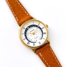Load image into Gallery viewer, Vintage 90s Ladies&#39; Imado Sun &amp; Moon Phase Quartz Watch with Brown Leather Strap
