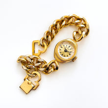 Load image into Gallery viewer, Vintage Gold-Plated Ladies&#39; Ferex Mechanical Watch with Chain Bracelet and Faceted Dial
