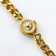 Load image into Gallery viewer, Vintage Gold-Plated Ladies&#39; Ferex Mechanical Watch with Chain Bracelet and Faceted Dial
