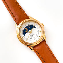 Load image into Gallery viewer, Vintage Ladies&#39; Sun &amp; Moon Quartz Watch with Tiny Dial and Brown Leather Strap
