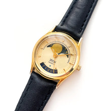 Load image into Gallery viewer, Vintage Ladies Zeon Moon Phase Quartz Watch with Black Leather Strap
