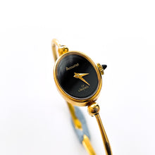 Load image into Gallery viewer, Vintage Gold-Plated Ladies&#39; Accurist Mechanical Watch with bangle Bracelet and Black Oval Dial
