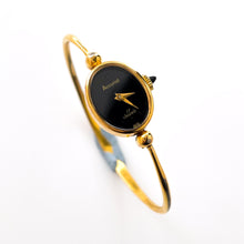 Load image into Gallery viewer, Vintage Gold-Plated Ladies&#39; Accurist Mechanical Watch with bangle Bracelet and Black Oval Dial
