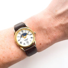 Load image into Gallery viewer, Vintage Ladies’ Constant Sun &amp; Moon Phase Quartz Watch with Brown Leather Strap
