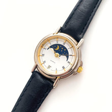 Load image into Gallery viewer, Vintage Ladies&#39; Sun &amp; Moon Quartz Watch with Black Leather Strap
