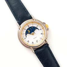 Load image into Gallery viewer, Vintage Ladies&#39; Sun &amp; Moon Quartz Watch with Black Leather Strap
