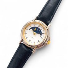 Load image into Gallery viewer, Vintage Ladies&#39; Sun &amp; Moon Quartz Watch with Black Leather Strap
