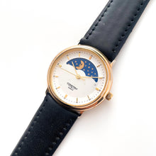 Load image into Gallery viewer, Vintage Unisex Constant Sun &amp; Moon Phase Quartz Watch with Black Leather Strap
