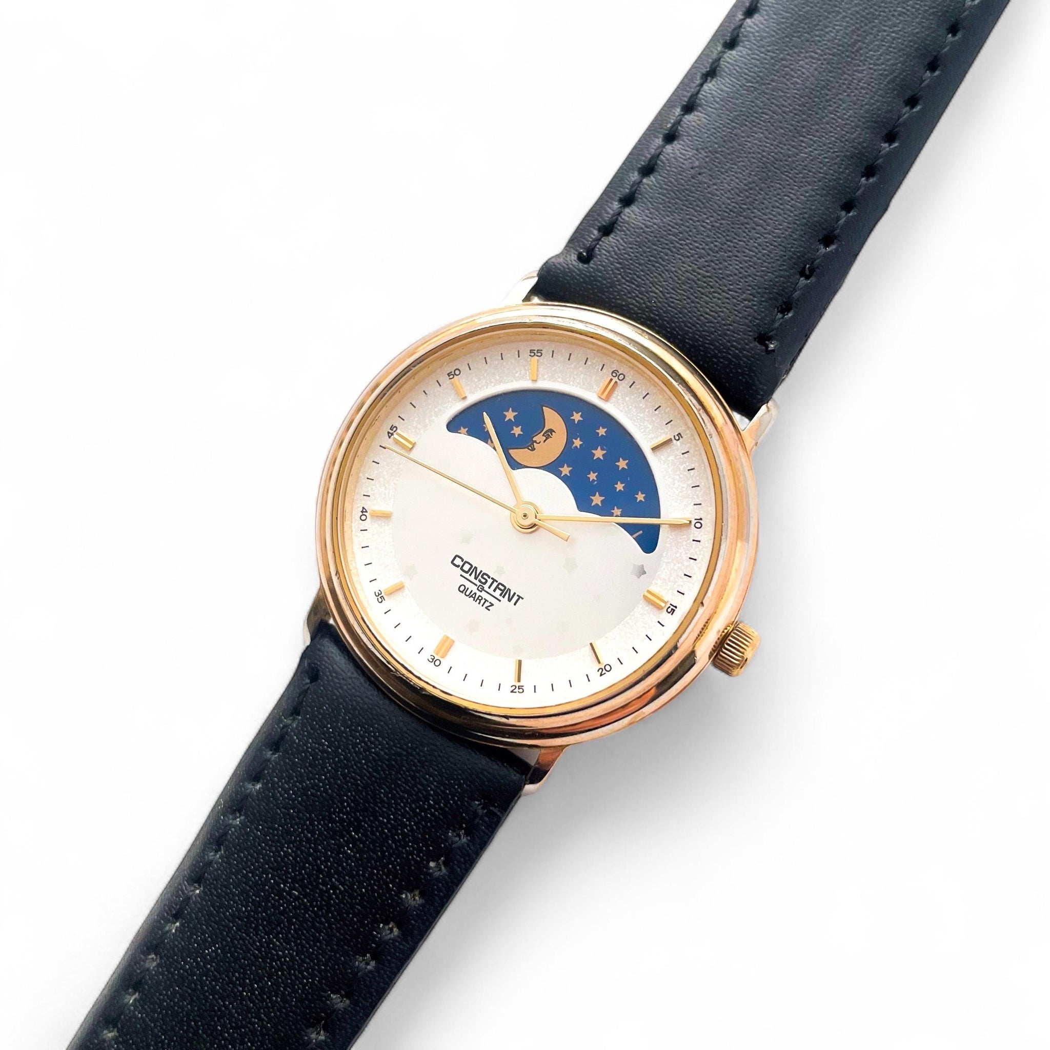Vintage Unisex Constant Sun & Moon Quartz Watch - Leather